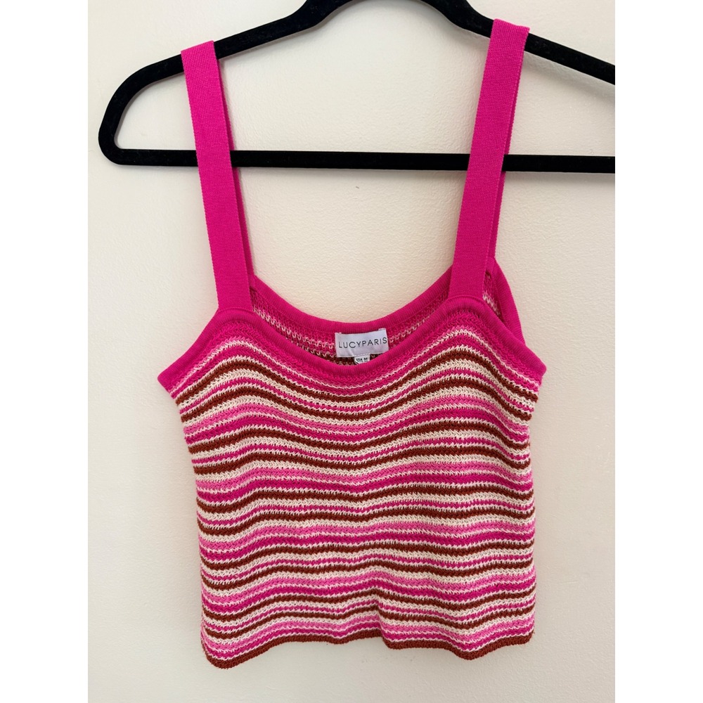 Lucy Paris Womens Pink Striped Knit Camisole Square Neck Crop Tank Top Size M